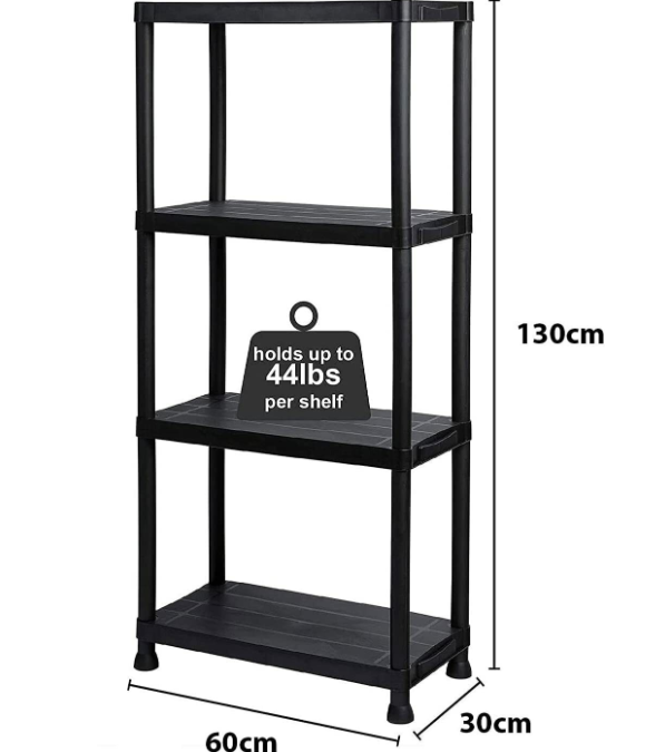 4 Tier Plastic Shelving Home Storage Unit Shelves Rack Racking Garage