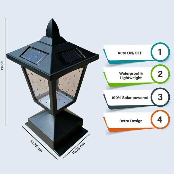 2x Outdoor Solar Powered LED Deck Post Light Garden Cap Square Fence Lamp Sheds