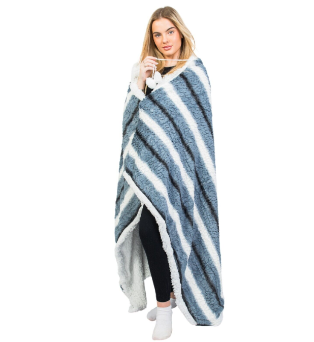 Super Soft Hoody Sherpa Faux Fur Hooded Snuggle Blanket Warm Throw