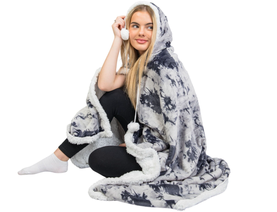 Super Soft Hoody Sherpa Faux Fur Hooded Snuggle Blanket Warm Throw