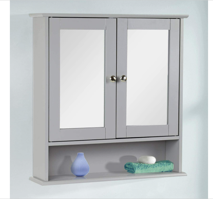 Double Door Mirrored Bathroom Cabinet Storage Shelf Cupboard Makeup Shaving Unit