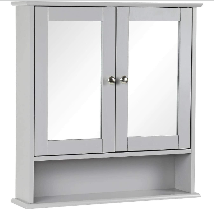 Double Door Mirrored Bathroom Cabinet Storage Shelf Cupboard Makeup Shaving Unit