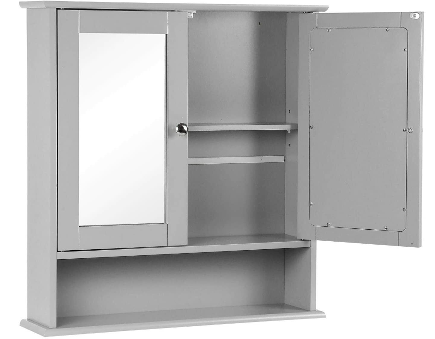 Double Door Mirrored Bathroom Cabinet Storage Shelf Cupboard Makeup Shaving Unit