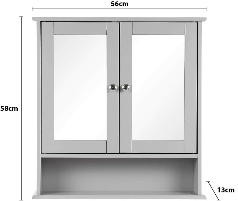 Double Door Mirrored Bathroom Cabinet Storage Shelf Cupboard Makeup Shaving Unit