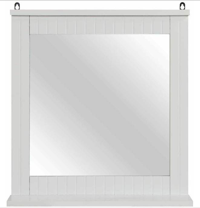 Wood Framed Wall Mounted Bathroom Mirror with Shelf Hanging Vanity Makeup White