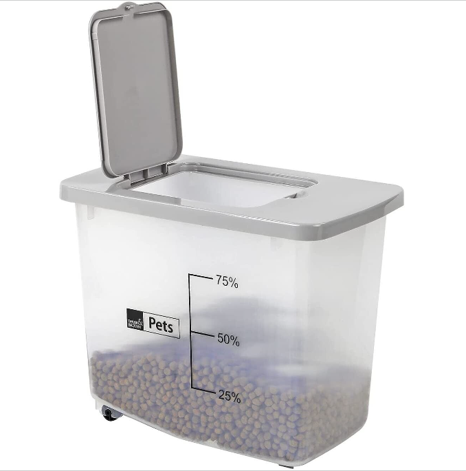 30 Litre Grey Pet Food Dry Container Animal Cat Dog Storage Bin Box Scoop Basket