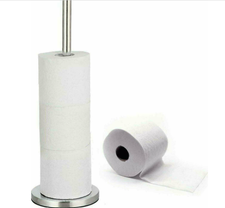 Free Standing Toilet Paper Roll Holder Storage Stand Chrome Stainless Steel