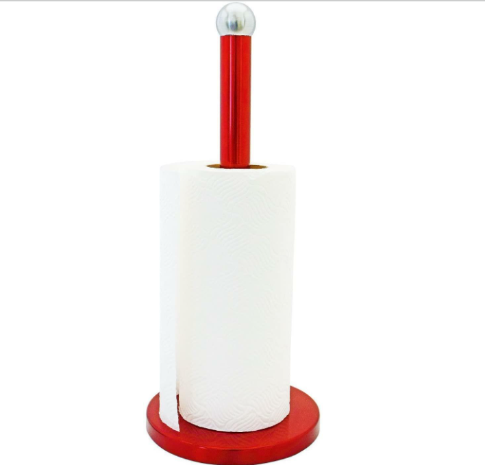 Heavy Base Free Standing Stainless Steel Kitchen Tissue Roll Holder Rack Red