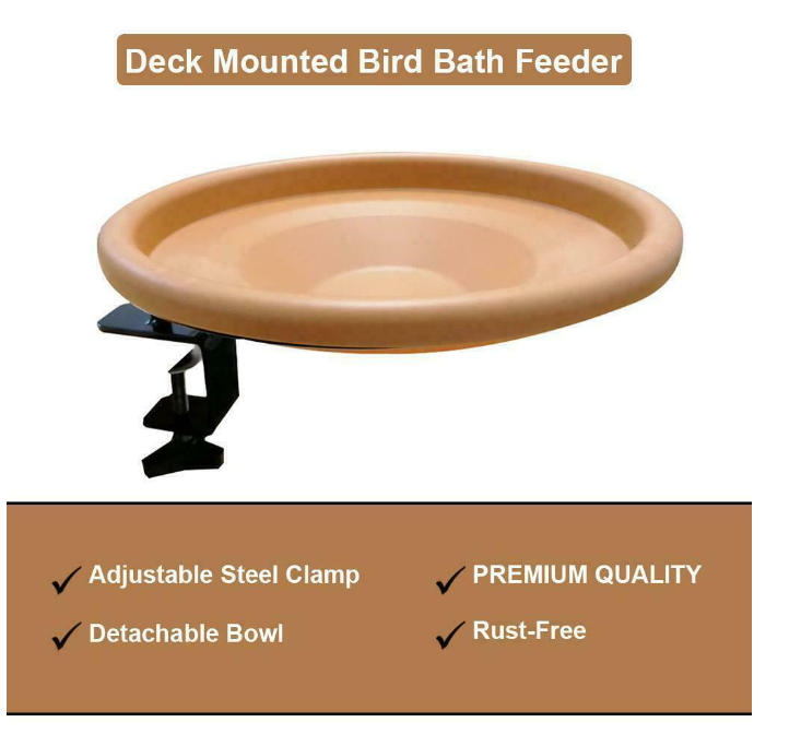 Bird Feeder Deck Mounted Garden Feeding Bowls Water Bath Spa Table Balcony Patio