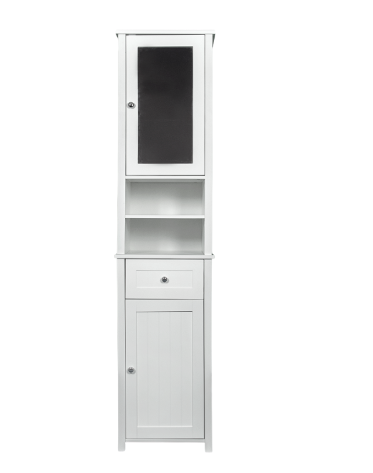 Bathroom Cabinet Freestanding Tallboy Wood Cupboard Storage Mirrored Unit White
