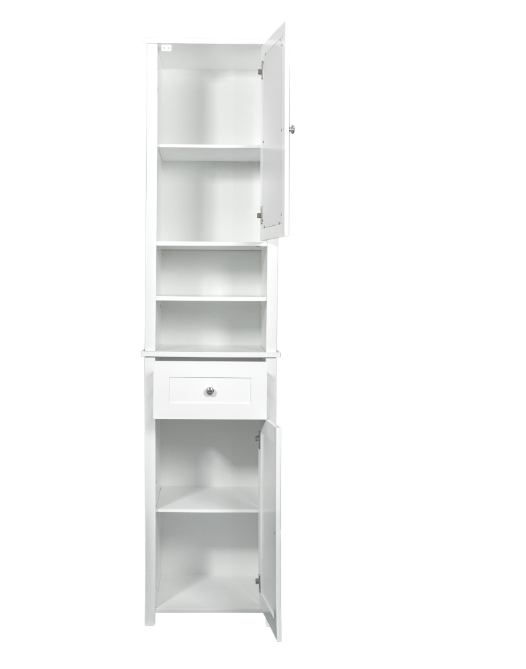 Bathroom Cabinet Freestanding Tallboy Wood Cupboard Storage Mirrored Unit White