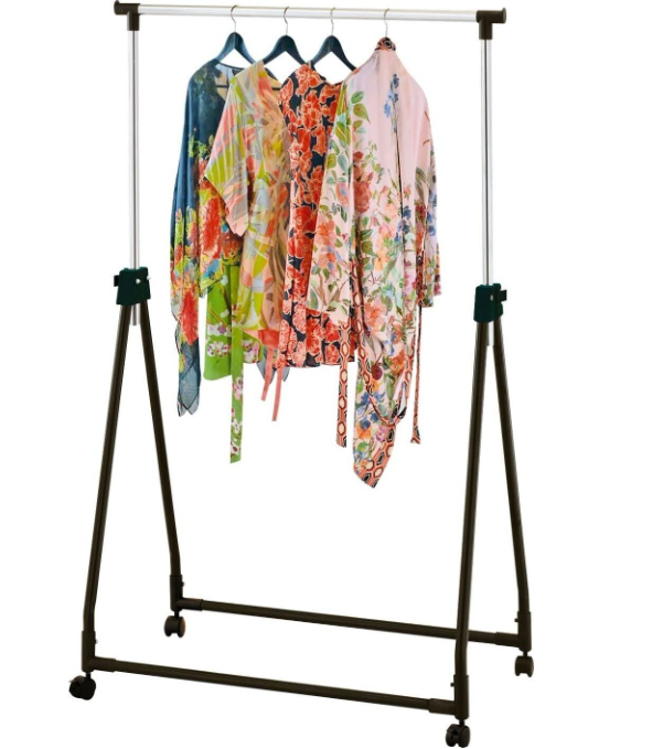 Heavy Duty Clothes Hanging Rail Foldable Garment Rack On Wheels Adjustable Airer