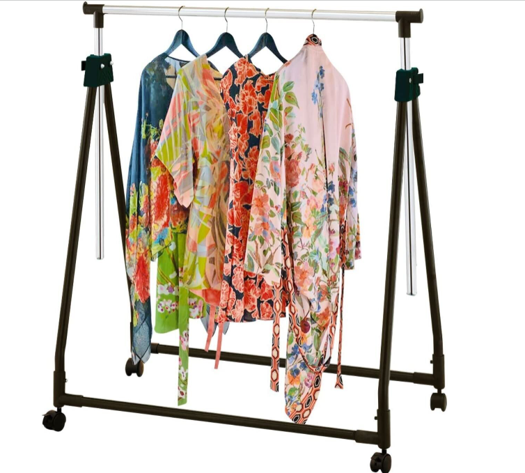 Heavy Duty Clothes Hanging Rail Foldable Garment Rack On Wheels Adjustable Airer