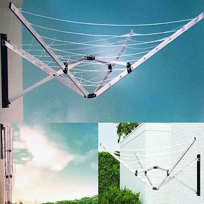 Wall Mounted 5 Arm 26m Clothes Airer Folding Concertina Cloth Dryer Washing Line