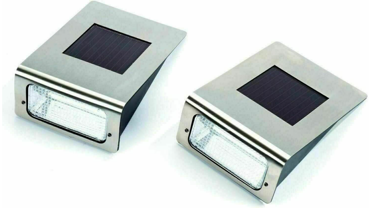 Stainless Steel Solar Powered LED Wall Light Outdoor Back Garden Front Door Shed