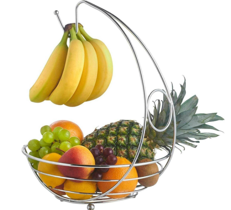 Large Fruit Bowl Holder with Banana Hanger Hook Tree Fruit Bowl Basket Stand