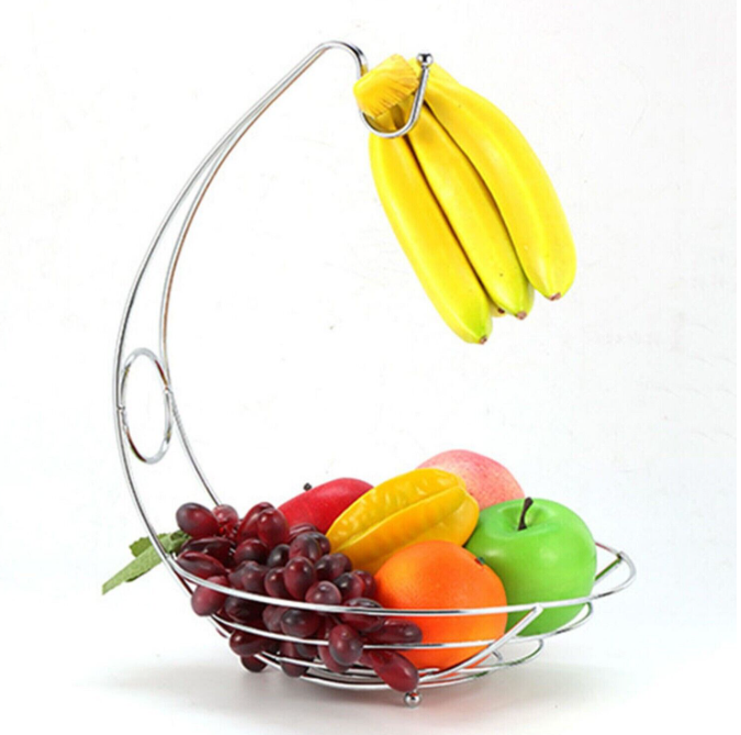 Large Fruit Bowl Holder with Banana Hanger Hook Tree Fruit Bowl Basket Stand