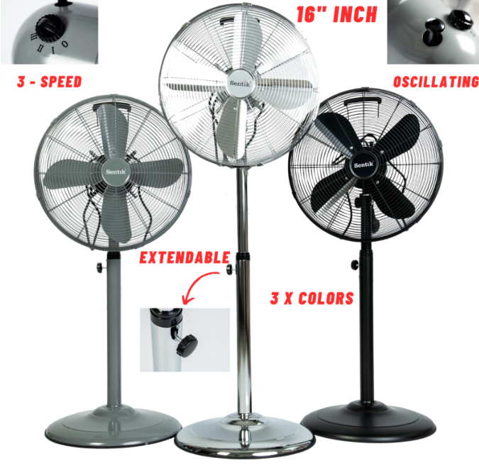 16" Metal Stand Fan Extendable 3 Speed Cool Home office Oscillating Pedestal Fan