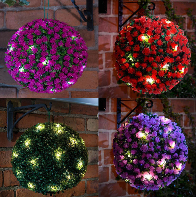 SOLAR POWERED TOPIARY BALL 20 LED FLOWER LIGHTS GARDEN SPHERE