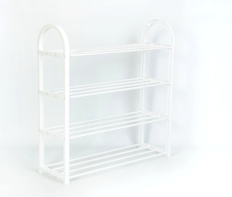 4 Tier Floor Standing Shoe Rack Organiser Free Stand Shelf Holder Storage White