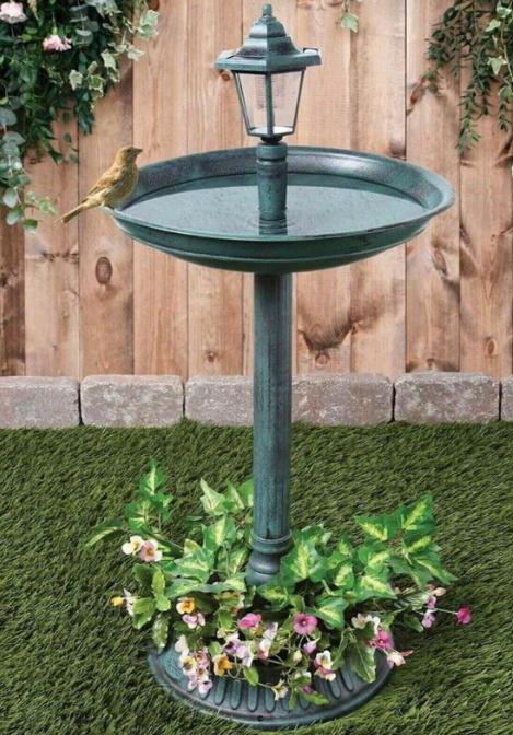 Solar Bird Hotel Feeder & Bath With Solar Power Light Garden Birds Table Station