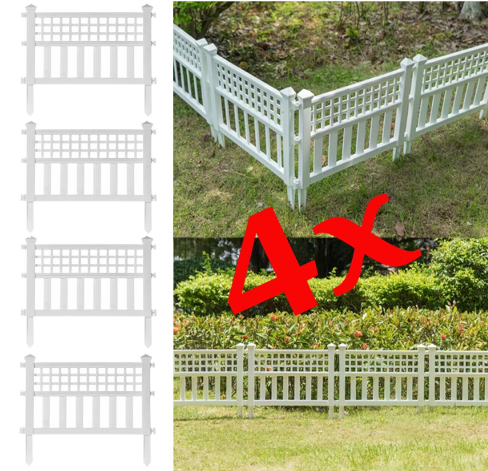 4 x WHITE PLASTIC FENCE PANELS GARDEN LAWN BORDER EDGING PLANT BORDER LANDSCAPE