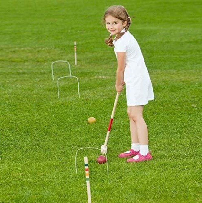 Outdoor Wooden Garden Lawn Children Family Game Giant Croquet Set for 4 Players