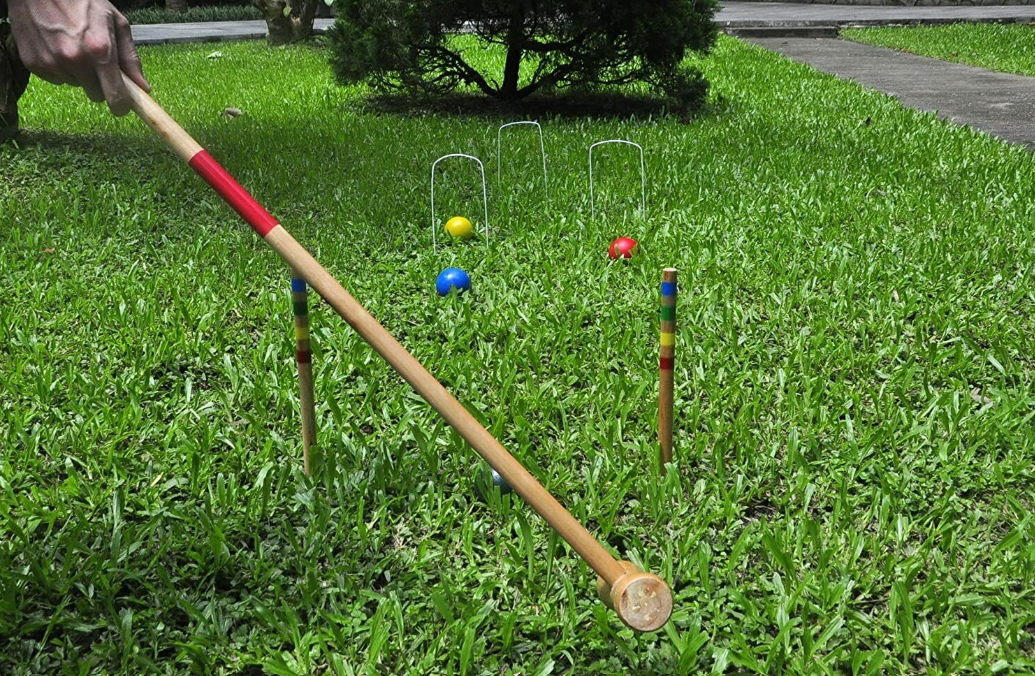 Outdoor Wooden Garden Lawn Children Family Game Giant Croquet Set for 4 Players