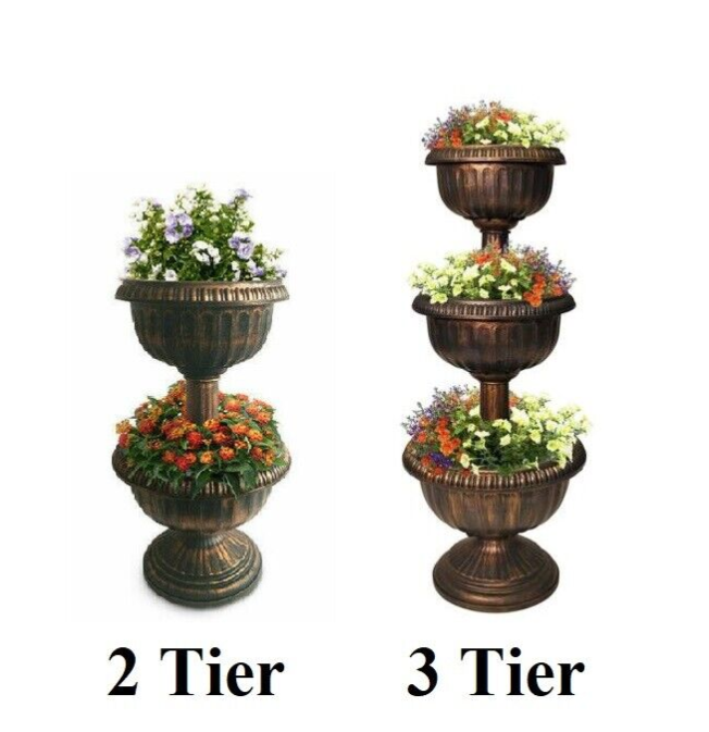 2/3 Tier Plastic Flowers Planter Patio Display Stable Base Outdoor Garden Flower