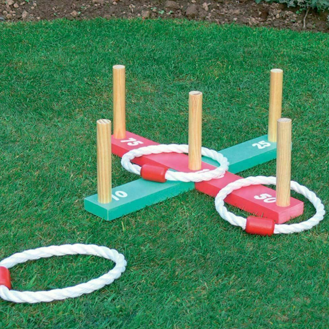 Wooden Ring Toss Game Indoor Outdoor Family Kids Quoits Garden Games Hoopla Set