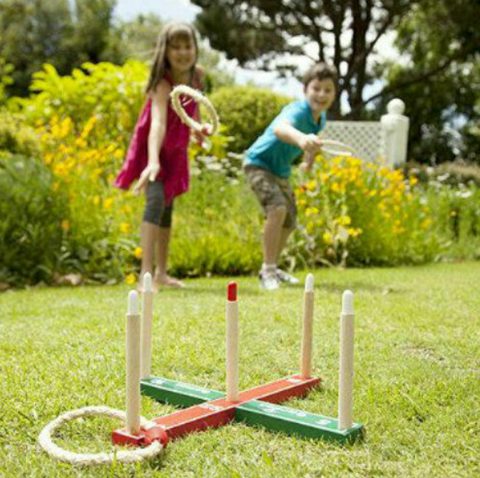 Wooden Ring Toss Game Indoor Outdoor Family Kids Quoits Garden Games Hoopla Set