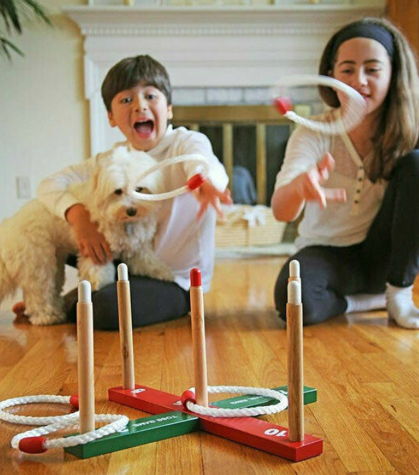 Wooden Ring Toss Game Indoor Outdoor Family Kids Quoits Garden Games Hoopla Set