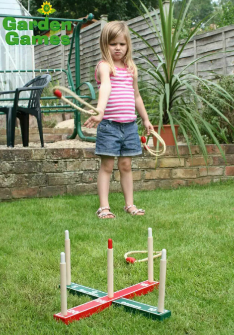 Wooden Ring Toss Game Indoor Outdoor Family Kids Quoits Garden Games Hoopla Set