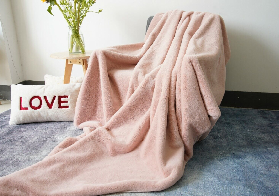 Rabbit Fur Throw Luxury Soft Warm Blanket Fleece Throw Warm Cozy Sofa Bed Décor