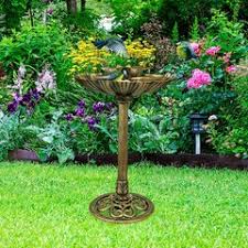 Bronze Effect Birds Hotel Bath Feeder Weatherproof Table Free Standing Pedestal