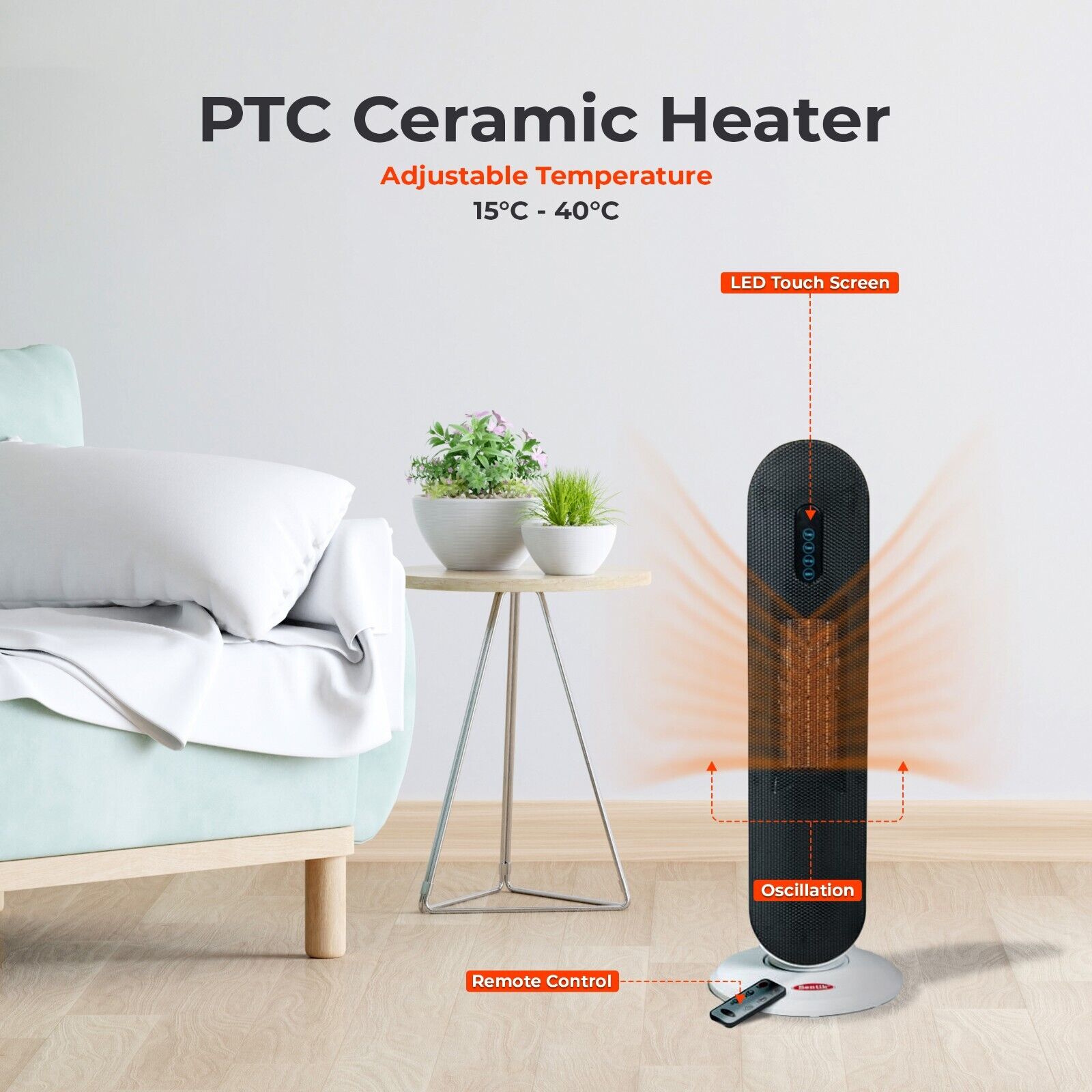 Sentik PTC Ceramic Heater Portable Oscillating Tower Space Heater 2000W