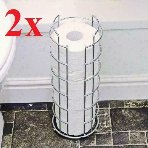 2x Toilet Roll Holder Organiser Chrome Tissue Paper Free Standing Heavy Duty